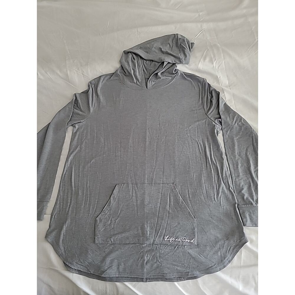 Life Is Good Shirt Womens Large Gray Minimalist Long Sleeve Hoodie Tee Classic